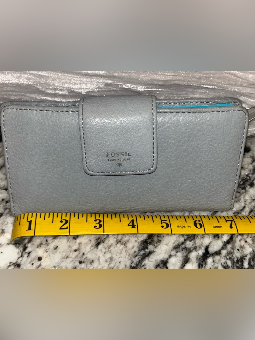 Fossil Gray Leather Snap Wallet .